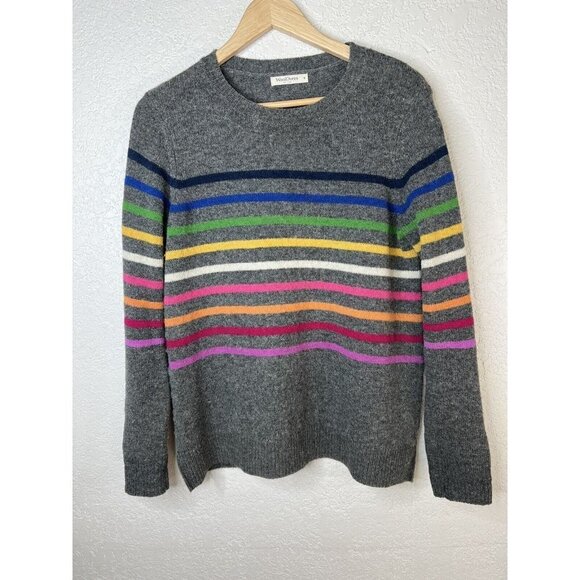 Woolovers Lambswool Multi Stripe RainbowPullover Sweater Size Small Crew neck Y1 - Picture 1 of 6